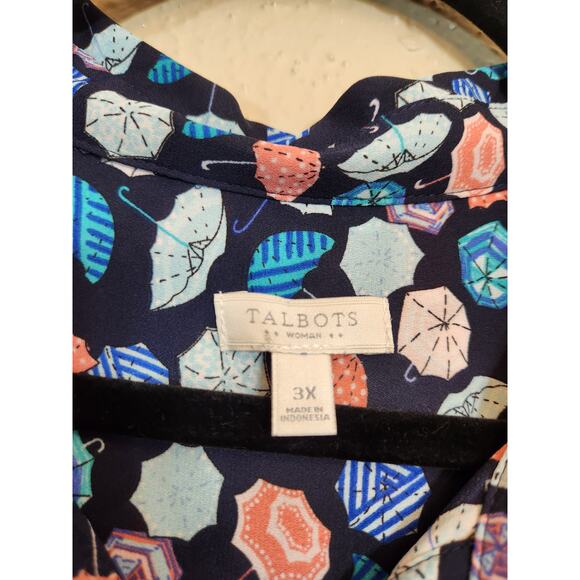 Talbots Womens Multicolor Umbrellas Print Sleeveless Button Front Blouse Size 3X - Picture 4 of 7